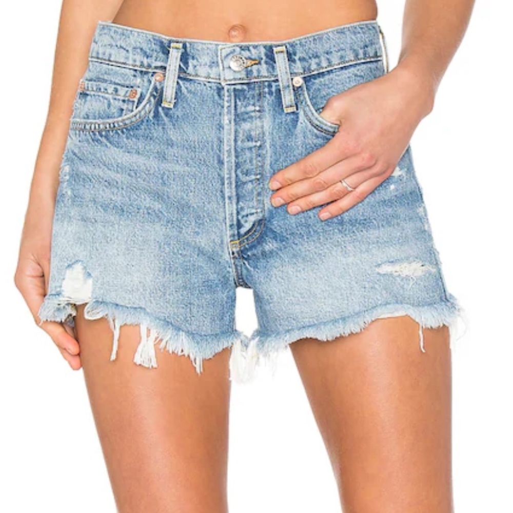 Agolde Parker Light Blue High-Rise Distressed Jean Shorts